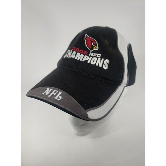 Arizona Cardinals NFC Champions 2008 Hat Adjustible Strap AZ Cards Black White - Picture 16 of 16